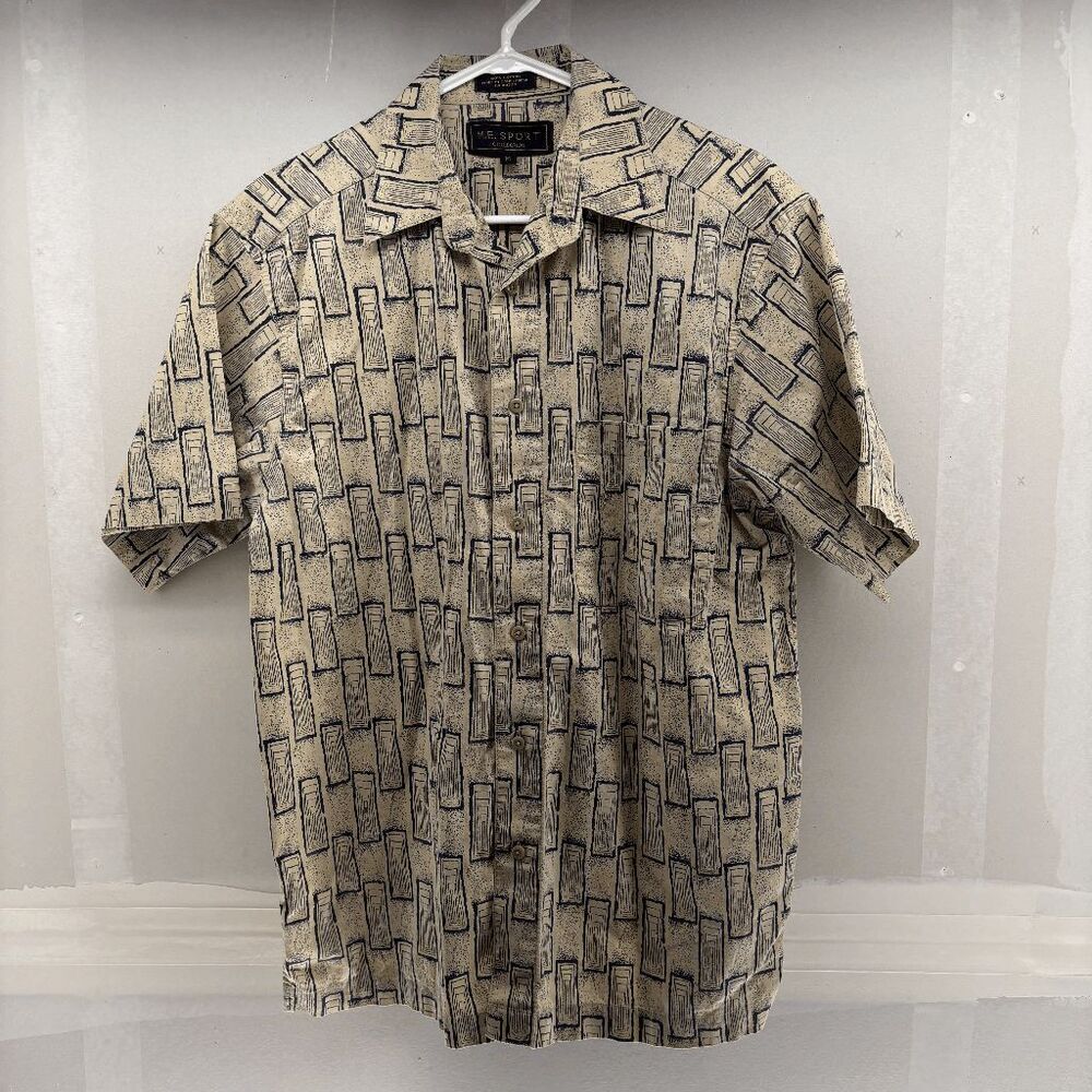 M.E. Sport Collection Men's M Shirt Black Beige Casual Button Up Rectangles
